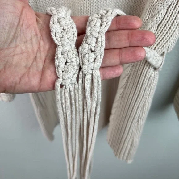 Spiegel Vtg Beige Crochet Neck Belted Tunic Sweater Women's Medium Boho Coastal - Picture 5 of 9